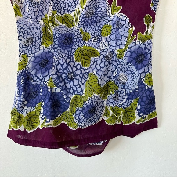 We Love Vera Silk Cotton Blend Floral Hydrangea Puckered Scalloped Hem Blouse - Picture 6 of 11